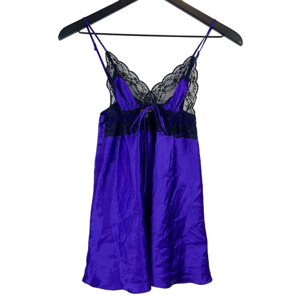 Victoria's Secret Other - Victoria’s Secret (S) Lace Trim Chemise Slip Purple Blue Mini